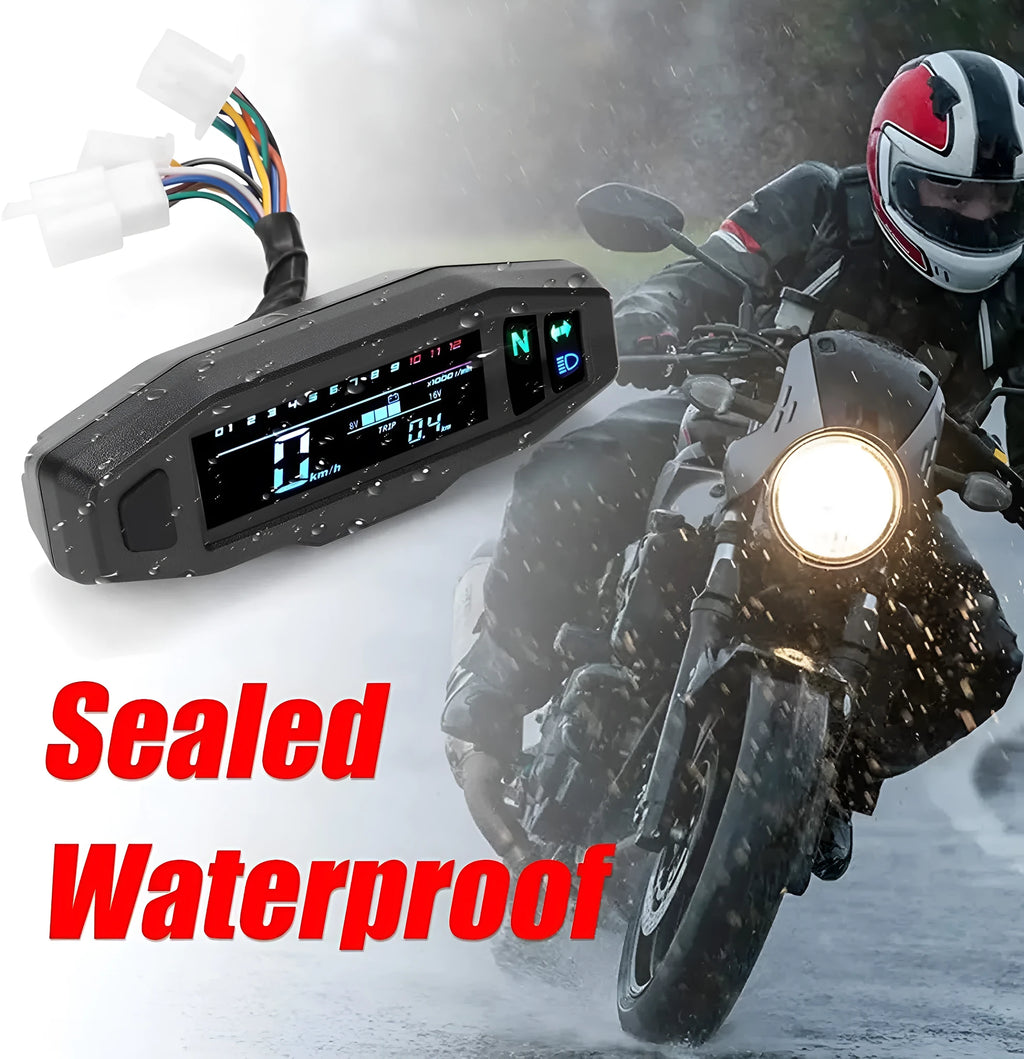 Black mini motorcycle LCD speedometer and oil gauge with white backlight display