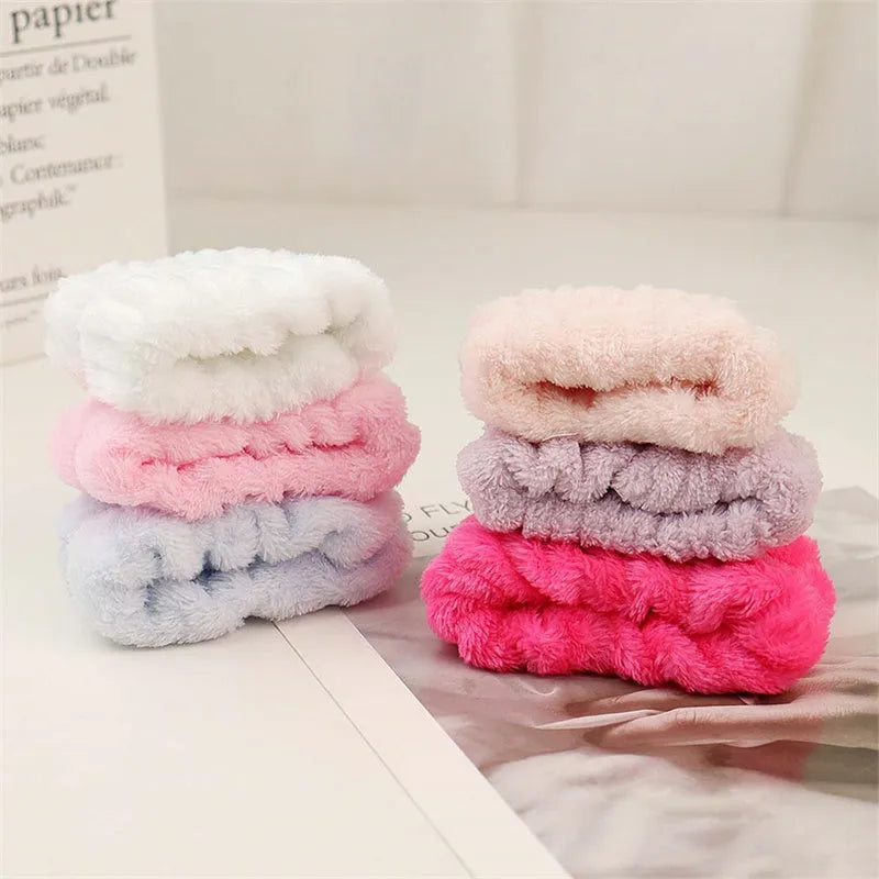 Coral velvet wrist washband in white, pink, light blue, grey, or lavender for face washing