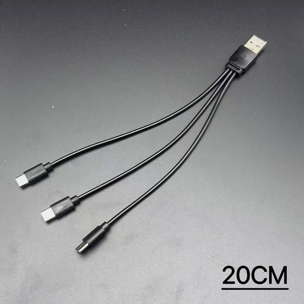 USB to three Type-C charging cable, 3-in-1 PVC data line, black or white, 12cm to 1m lengths