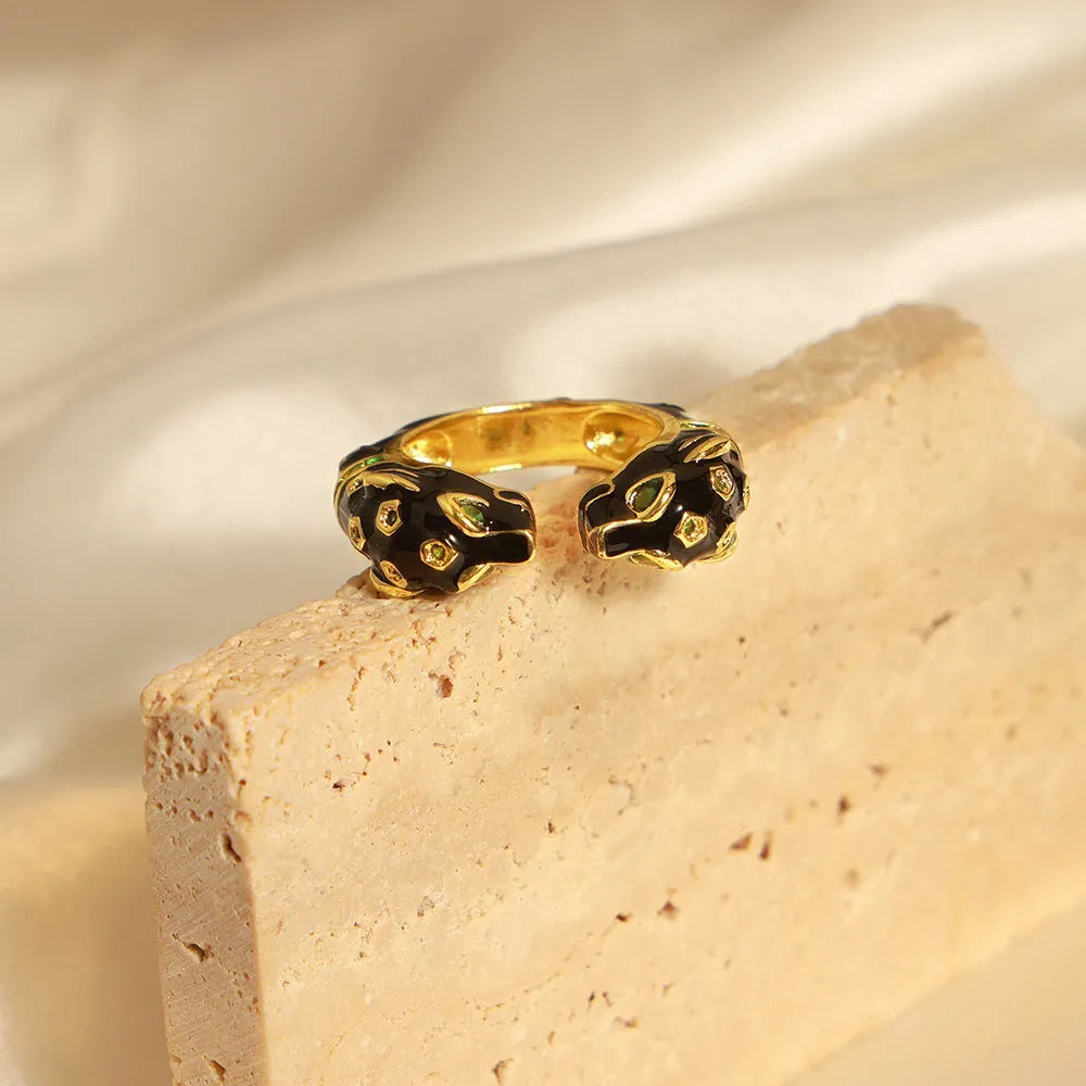 Black cheetah pattern geometric open ring for women in size 7