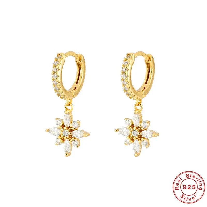 S925 sterling silver snowflake pendant earrings with geometric design and gemstone detail
