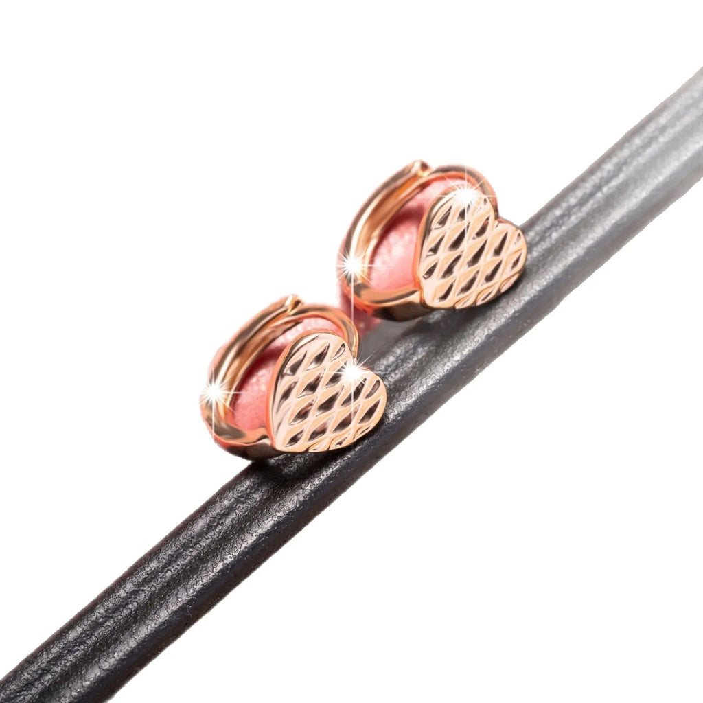 Rose gold heart-shaped copper earrings, Xiaoxiang style, one pair
