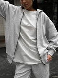 Street style long-sleeved coat and trousers two-piece set in grey colour