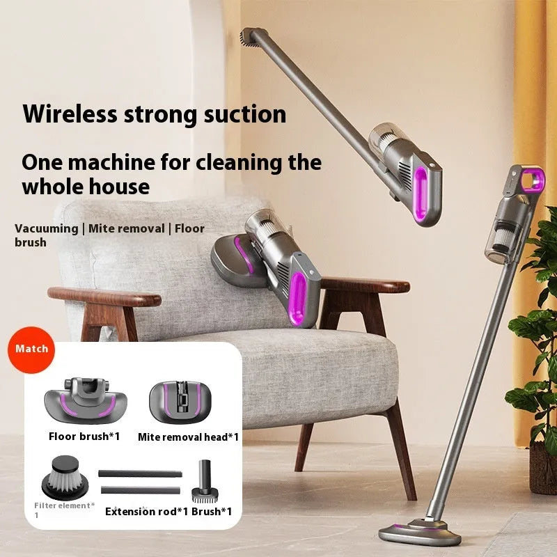 Rose red all-in-one handheld vacuum cleaner with ABS body and 260ml dust cup for mite removal