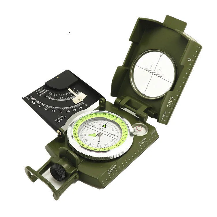 K4074 professional metal multifunctional compass with hanging ring on a black background.