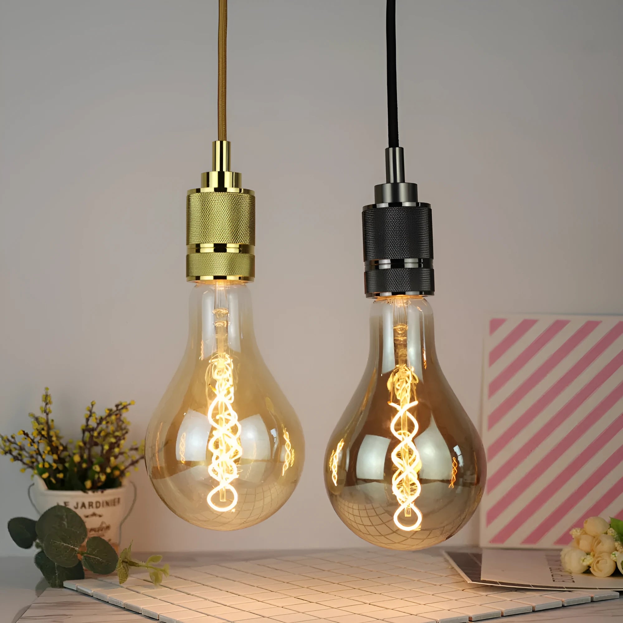 Double helix golden LED light strip measuring 110 by 200mm with spiral design