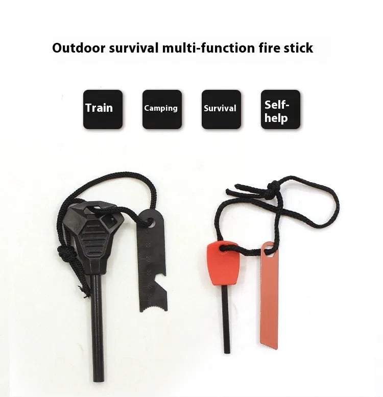 Black outdoor multifunctional flint with stainless steel scraper and magnesium rod 13cm length