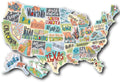 Travel-themed car sticker set with map design, letter stickers, and white background for vehicle application