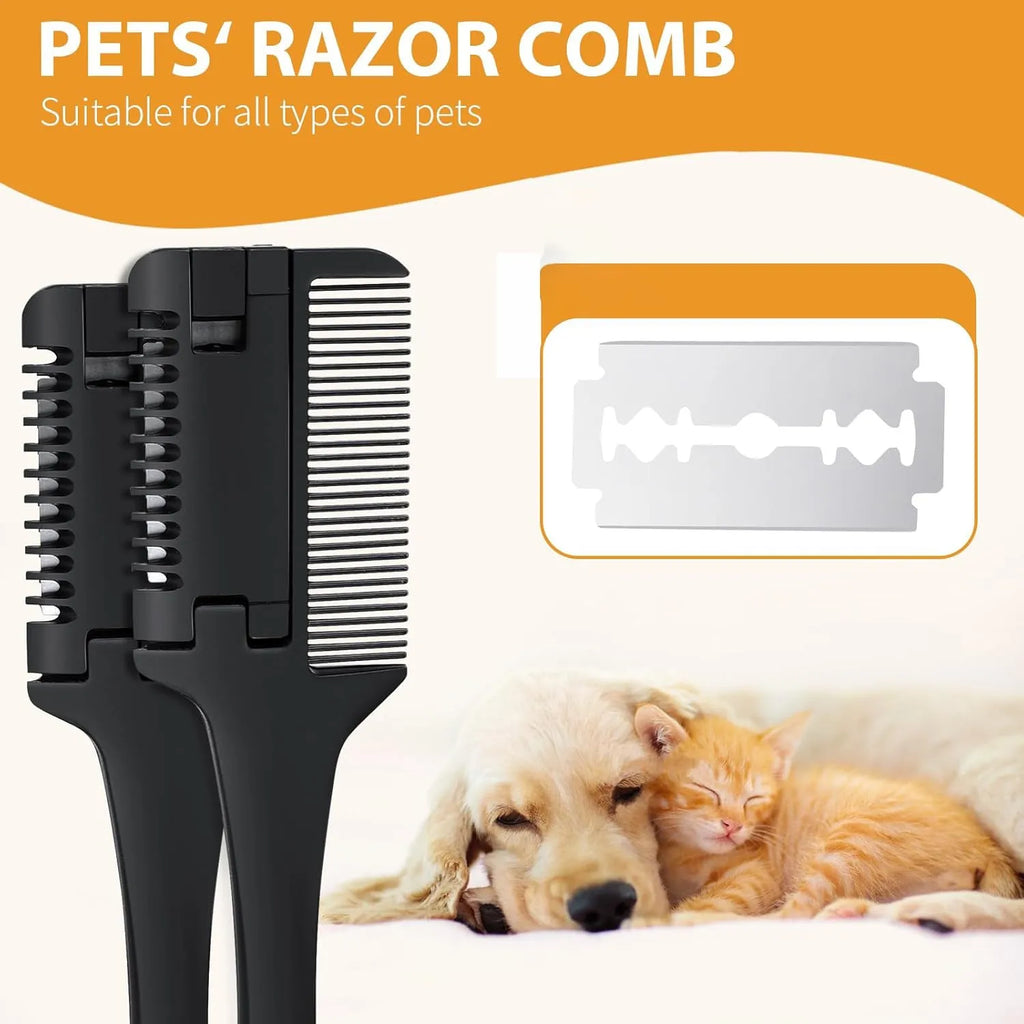 19cm dog and cat razor comb with detangling teeth and trimming blade plus 10 replacement blades