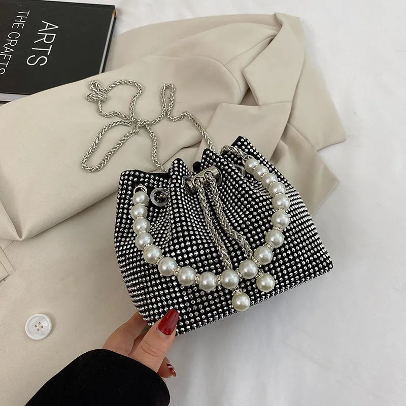 Western style chain crossbody shoulder bag with diamond detailing in soft PU material