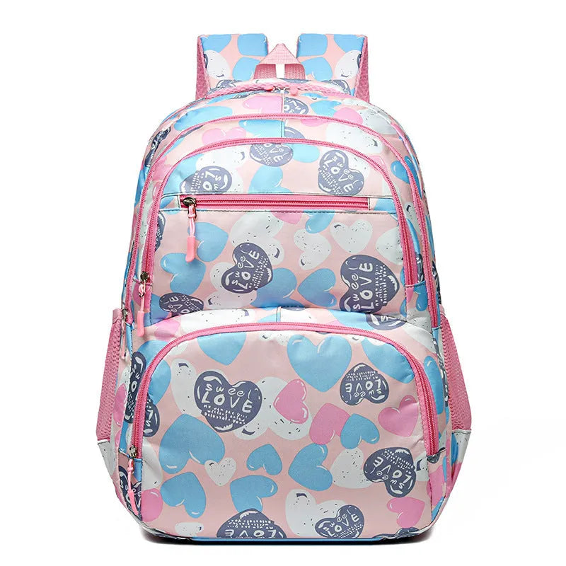 Large blue student backpack with air pillow belts on the back straps.