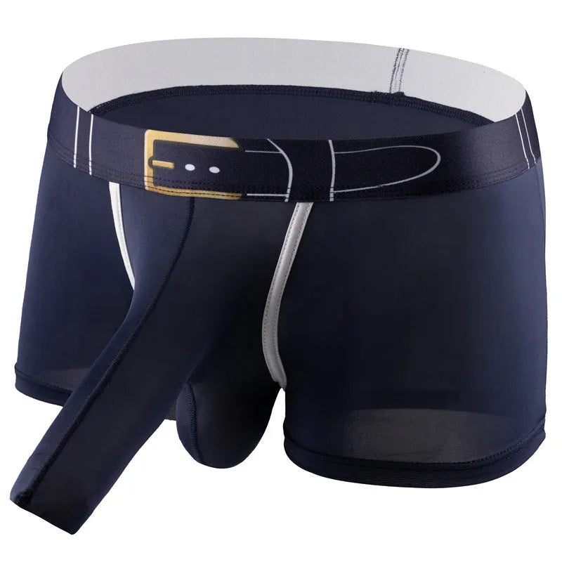 Men's ice silk boxer shorts in solid colours with mid waist design