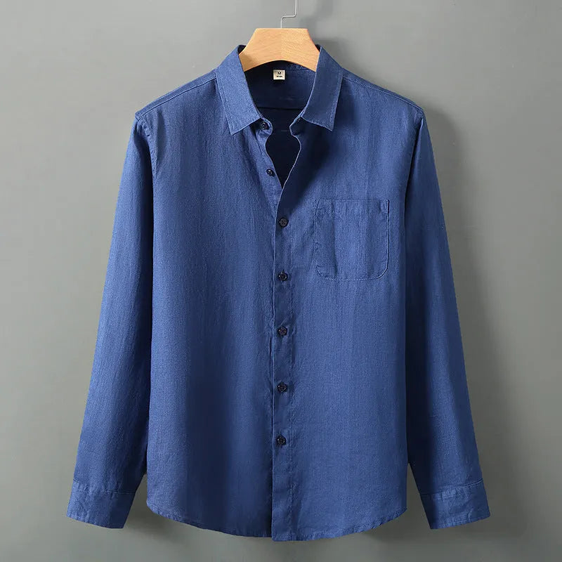 Linen long sleeve loose shirt Chinese style cardigan in solid colour with sun protection sleeves