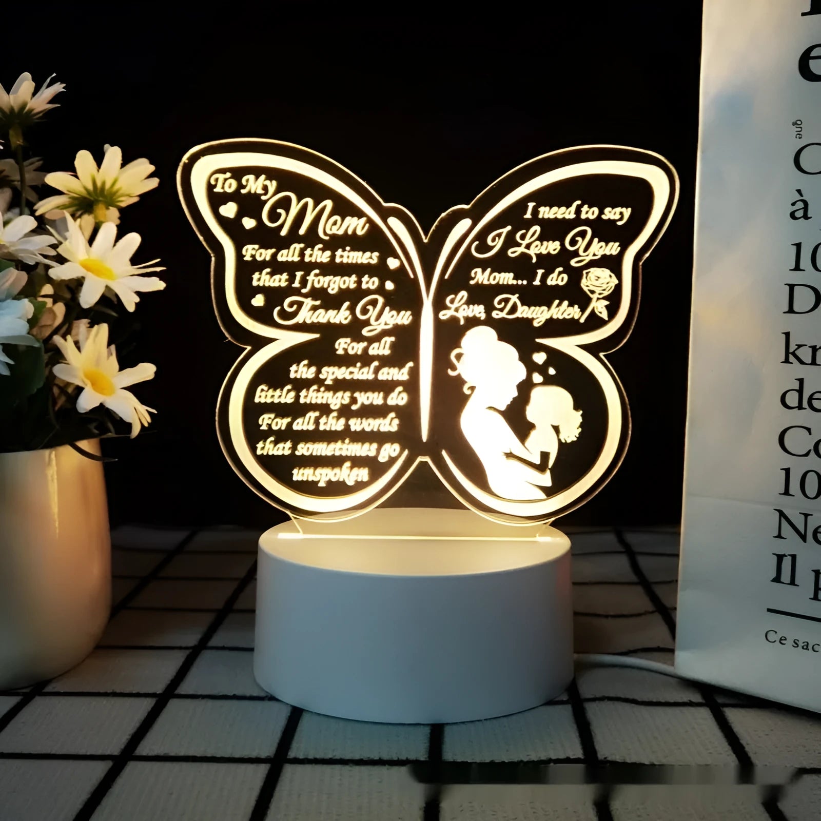 Modern heart-shaped acrylic table lamp with touch control, 160mm wide.