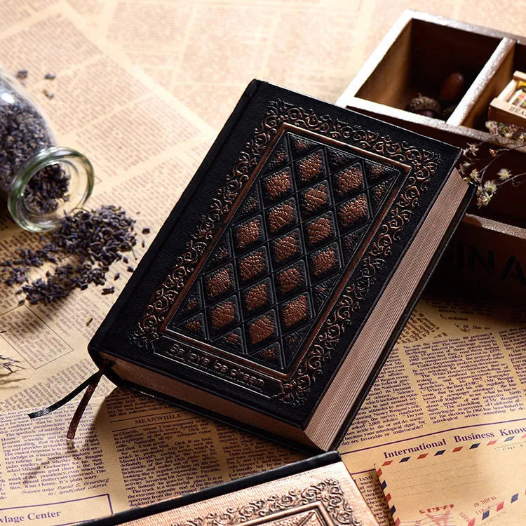 Embossed faux leather notebook in super thick design showing bronze and black gold colour options