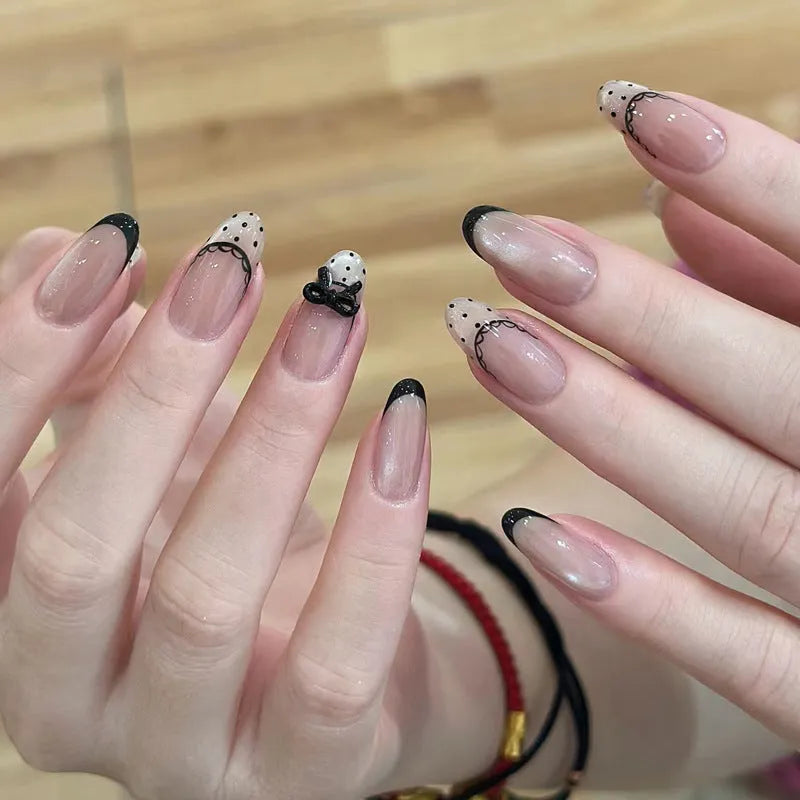 Set of press on false nails featuring a sweet girl cartoon design.
