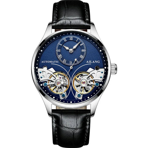 Automatic men's watch with tourbillon and moon phase displays in titanium case
