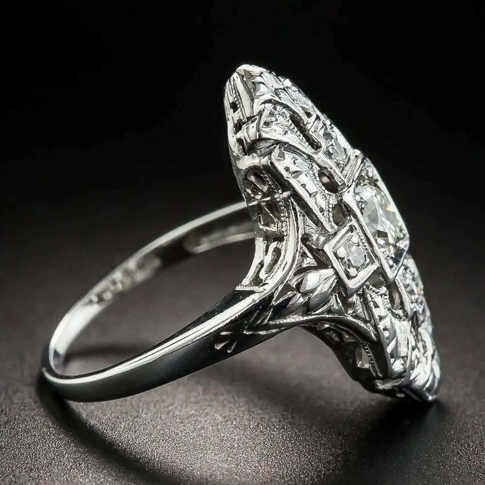 Silver hollow out geometry ring with diamond studs on copper base