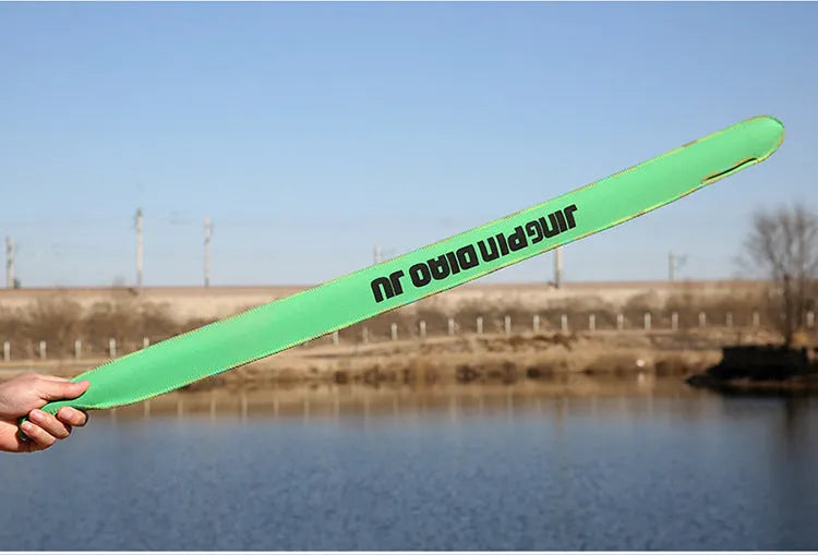 Telescopic cotton fishing rod bag in five colour options showing 95cm length measurement