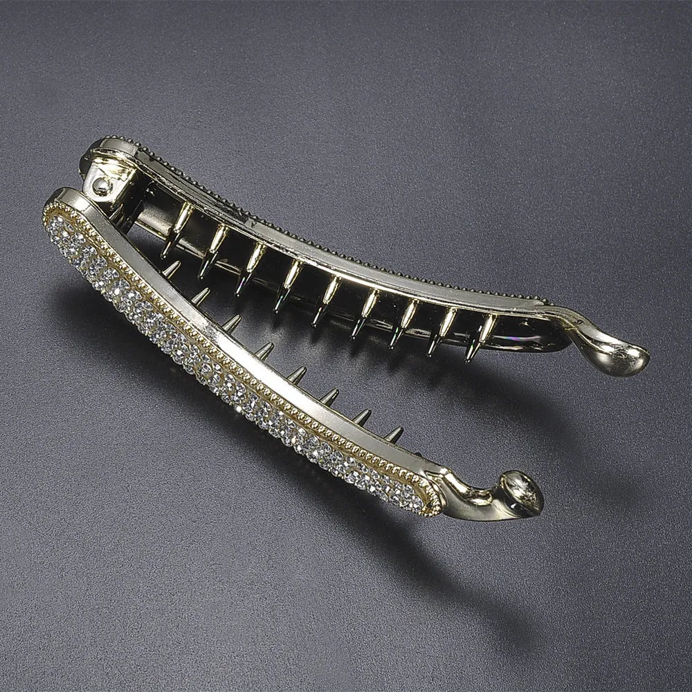 Rhinestone chicken leg banana hairpin with diamond inlay vertical clip approximately 10cm long