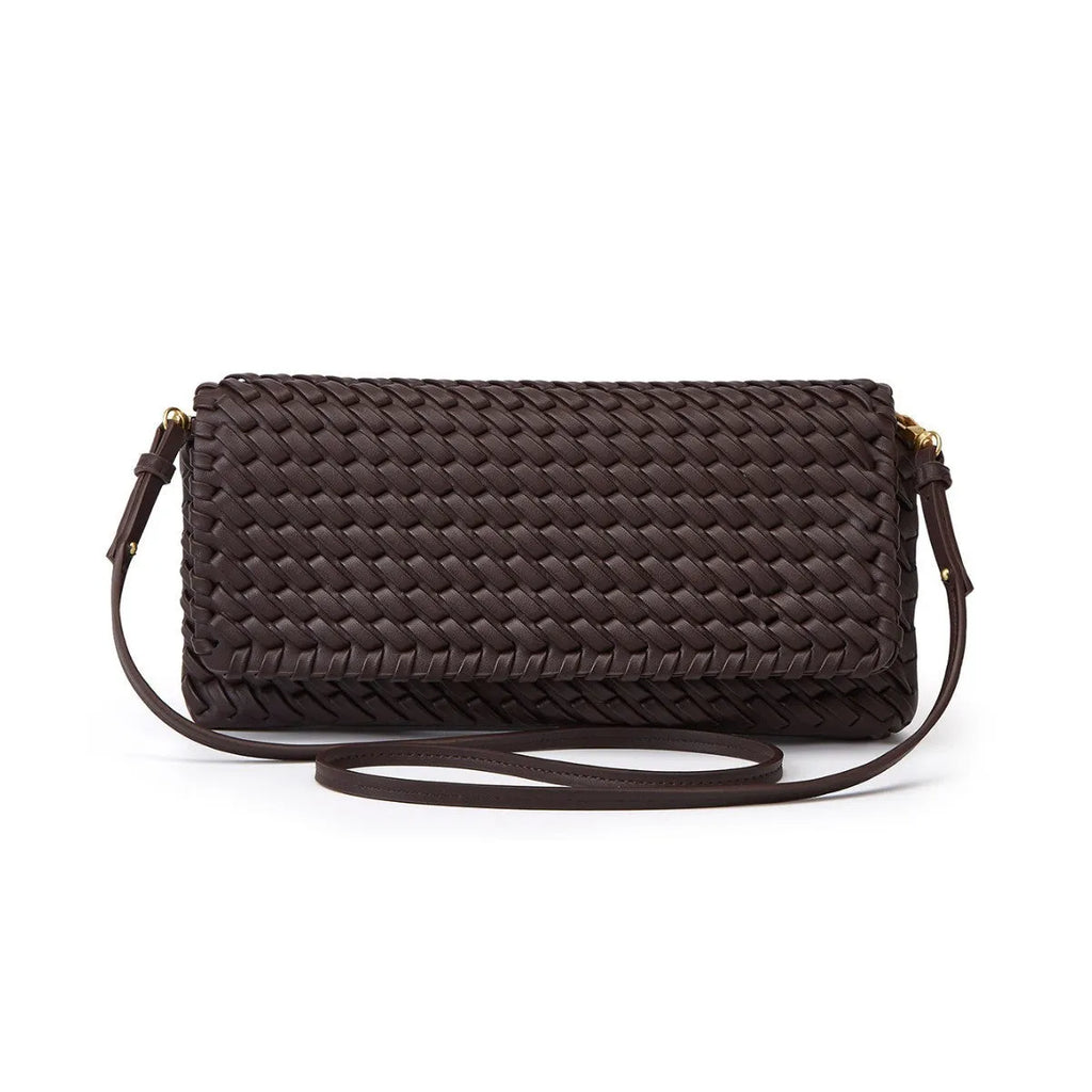 High-grade PU shoulder bag, size S, flap bag in black, wine red or milky white with weaving detail