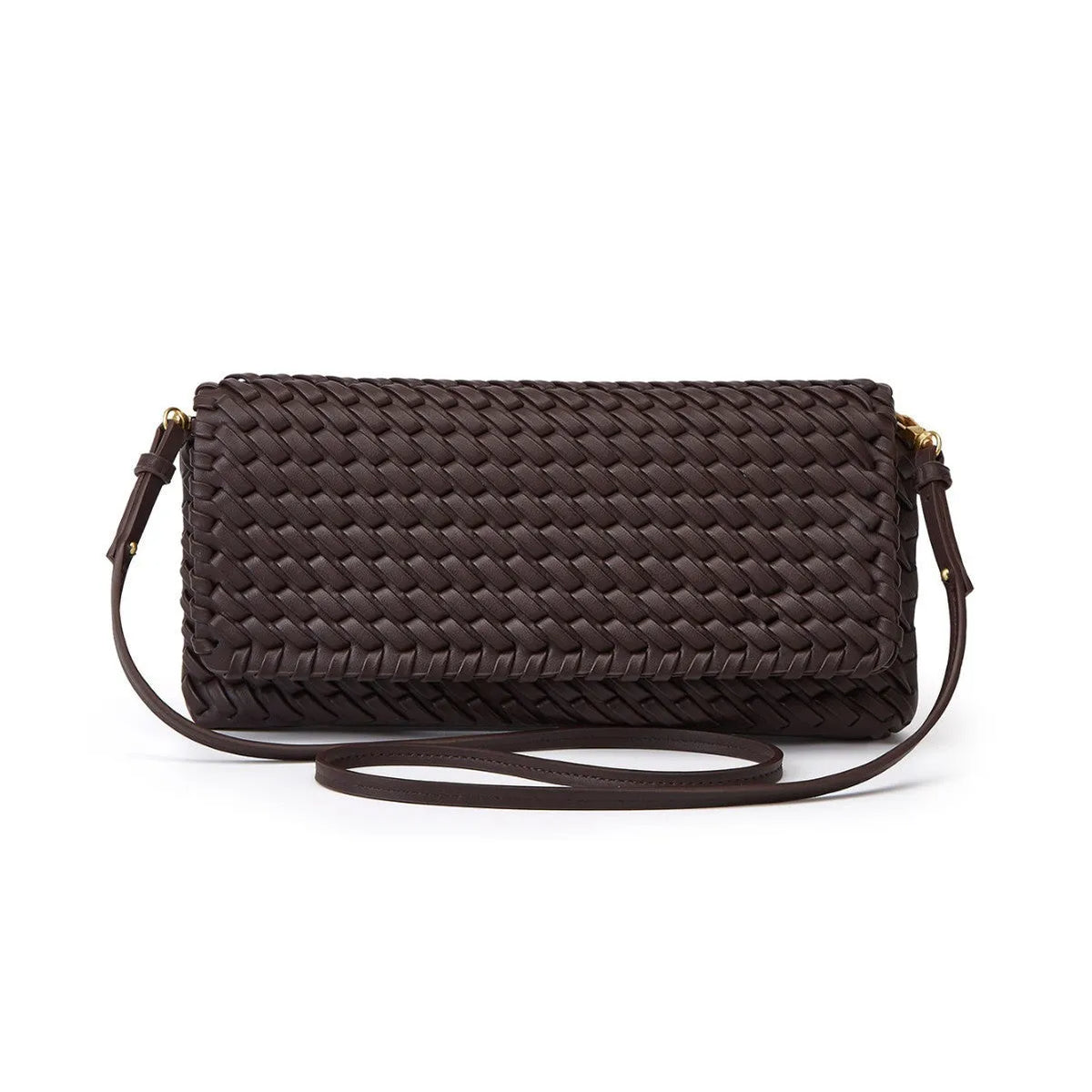 High-grade PU shoulder bag, size S, flap bag in black, wine red or milky white with weaving detail