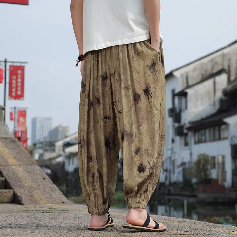 Men's khaki polyester casual trousers, full length, thin breathable fabric with micro elasticity, sizes M to 5XL
