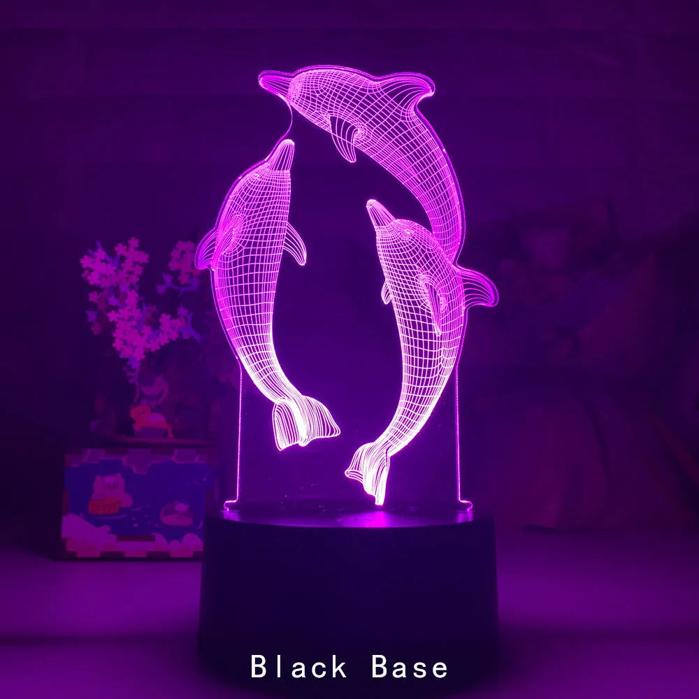 3D LED night light dolphin shape black crackle touch remote control USB powered