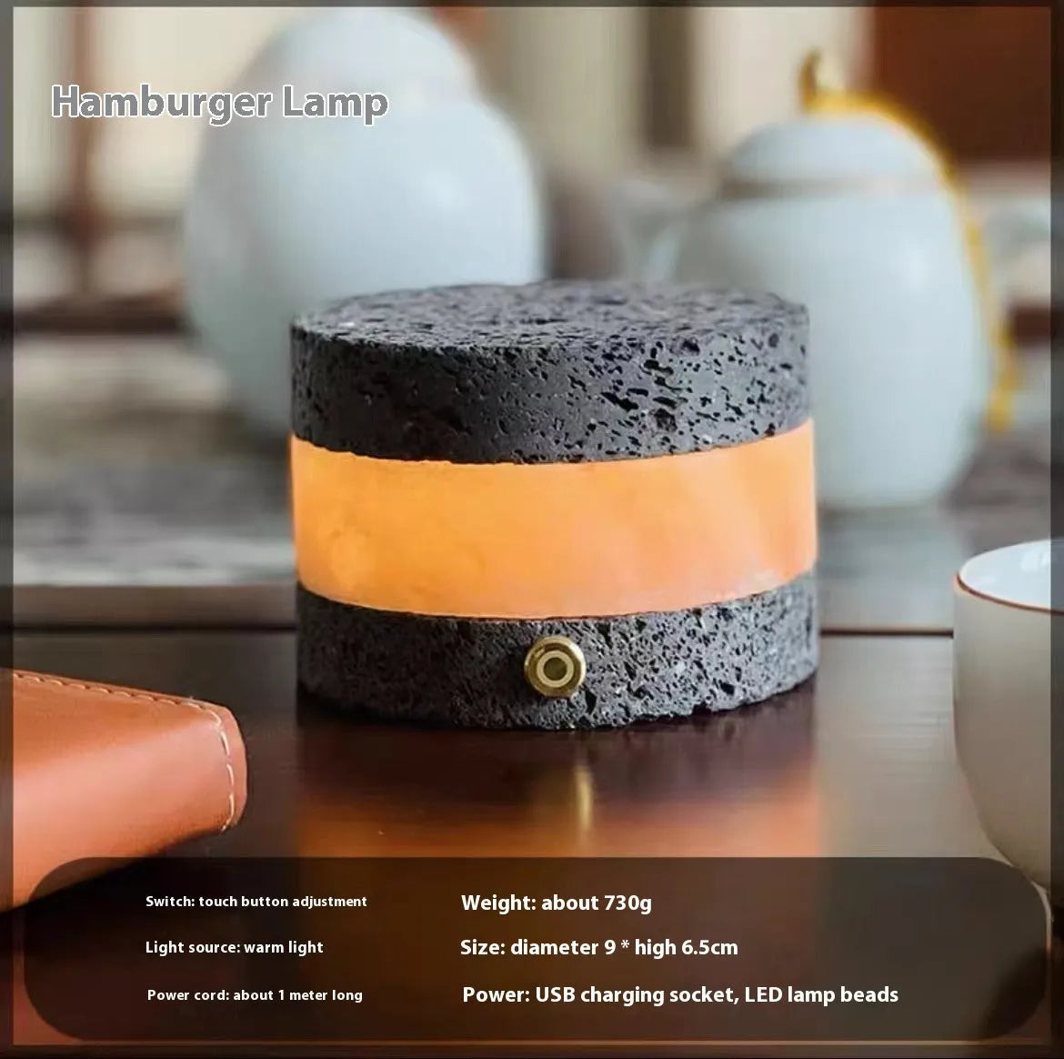 Volcanic rock essential oil night lamp with USB charging port and warm LED light