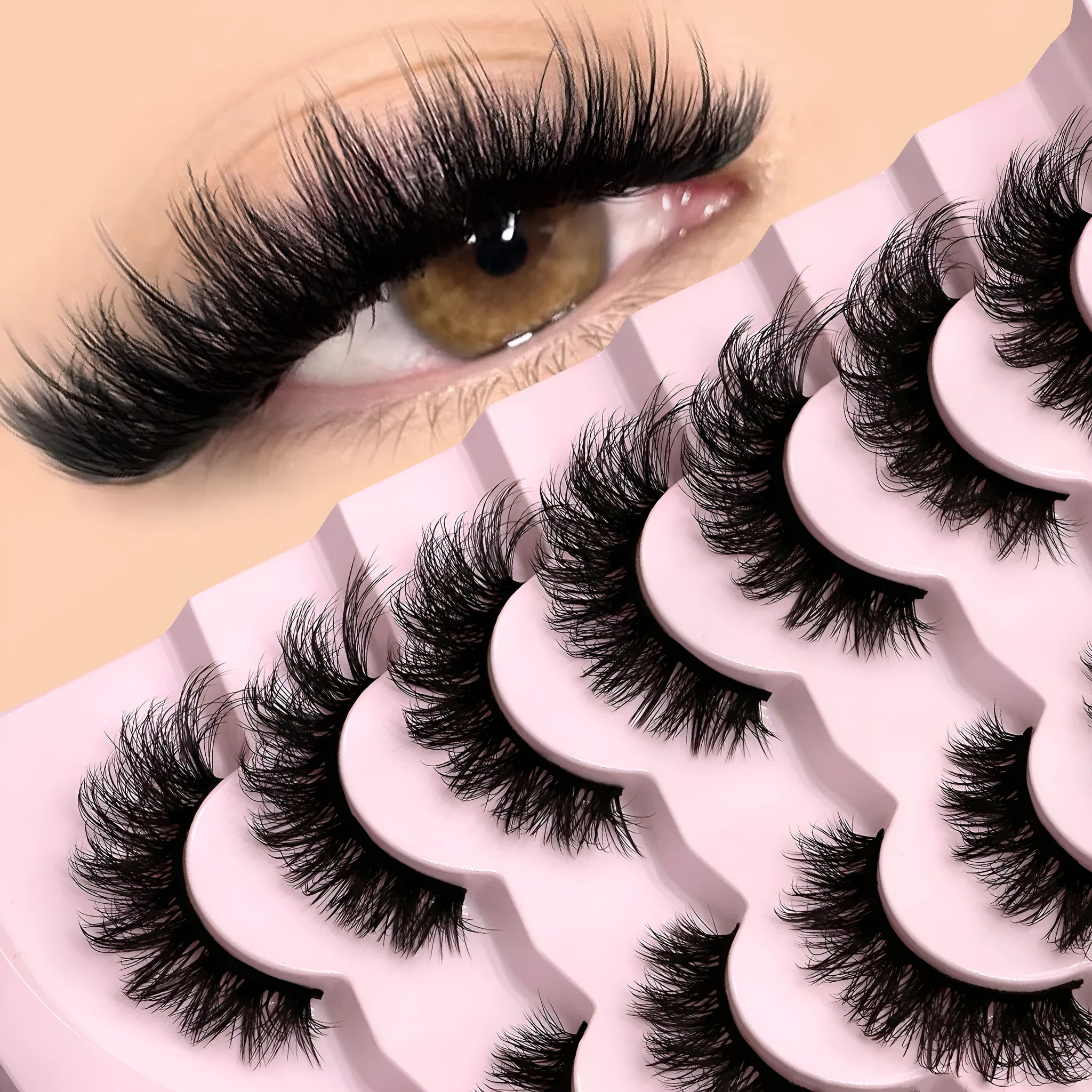 Box of natural false eyelashes with thick natural long style and included eyelash glue