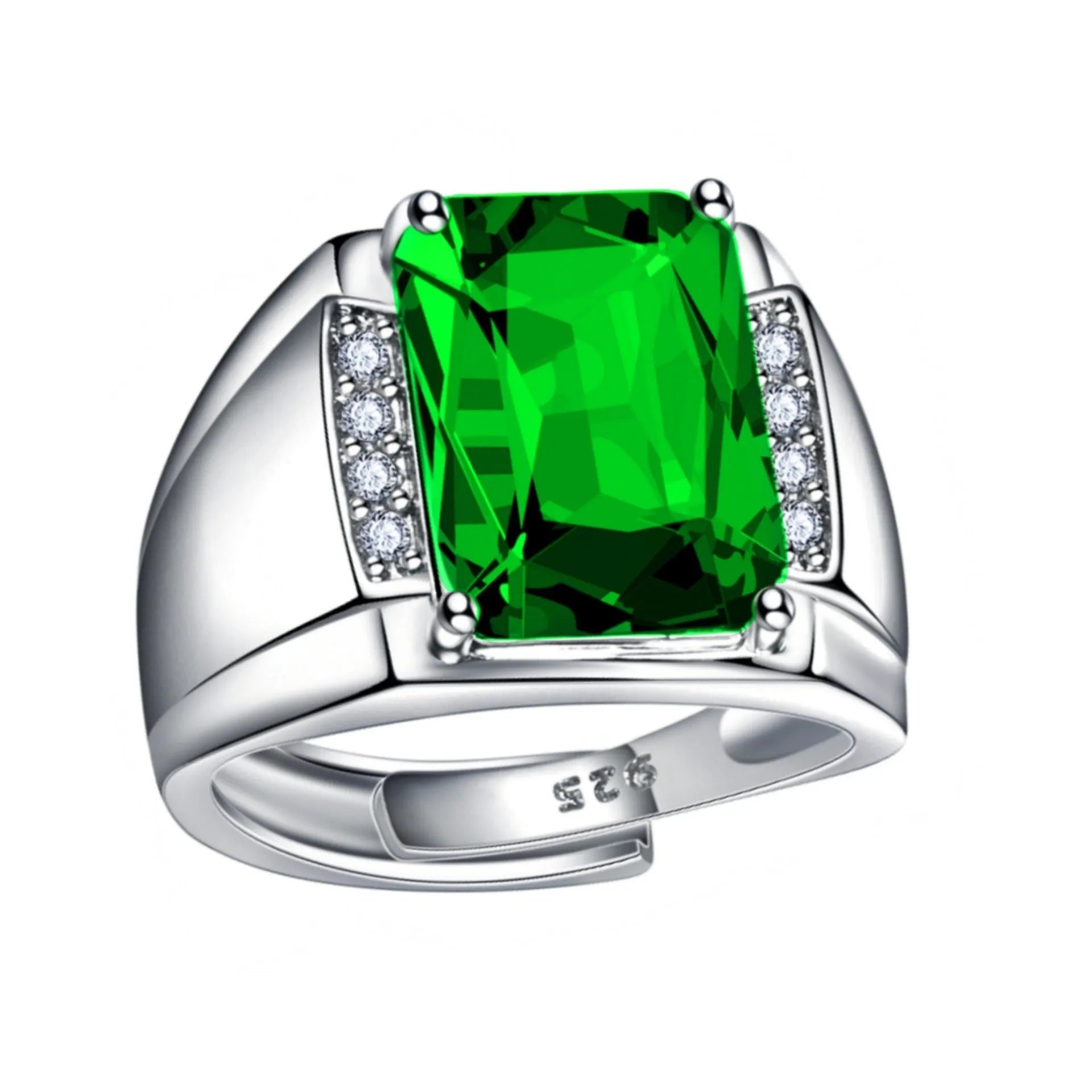 Adjustable copper ring with geometric band and a colourful rhinestone in a white gold coloured setting.