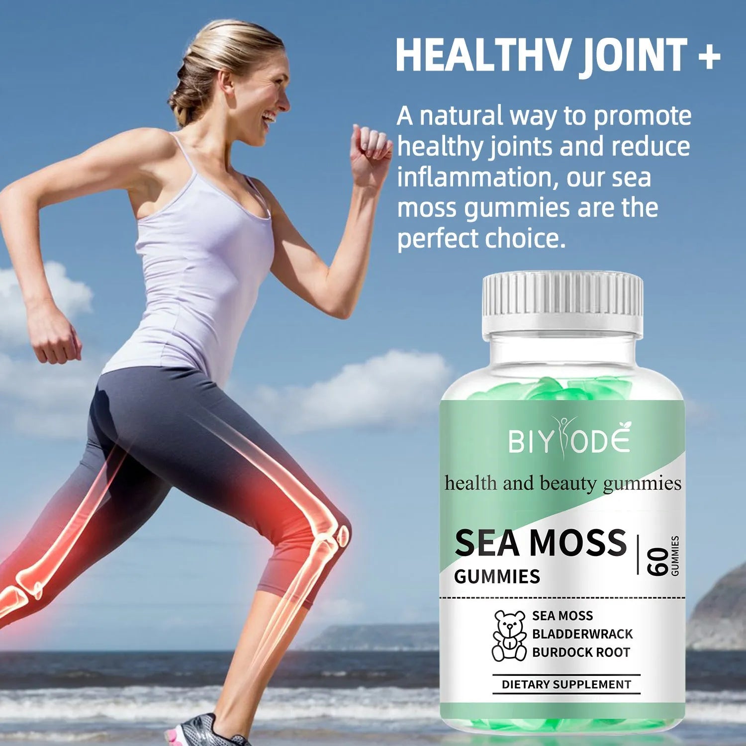 Halal sugar free sea moss gummy supplement 60 gummies in container