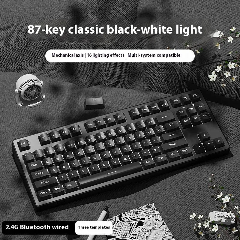 Mechanical keyboard with three connectivity modes in blue and white colour matching design