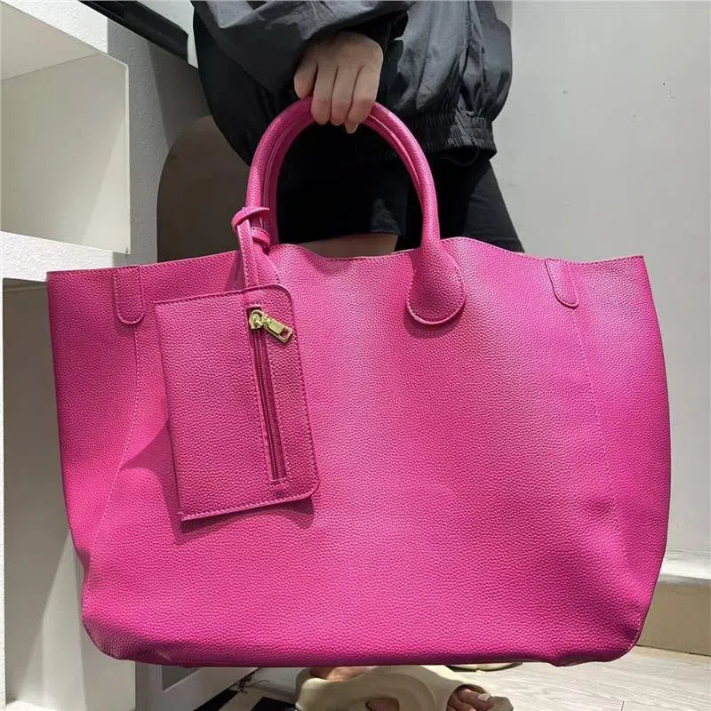 Ladies soft PU leather tote bag 60x32x22cm in urban minimalist style with pendant