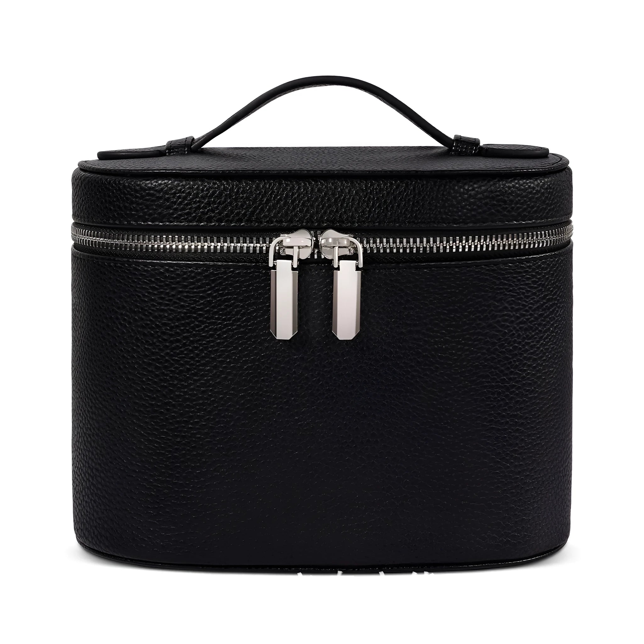 Removable elastic band cosmetic bag in retro tone PU, black colour, for travel and home storage