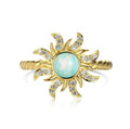 Women's silver ring with inlaid sun design and electroplated finish, shown in one of four colour options