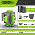 Green 16-line laser level tool with aluminium parts and nylon housing on a workbench.
