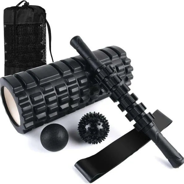 33cm black six-piece foam roller set with gear massage bar stick