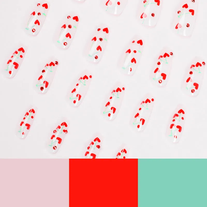 French Love Red Diamond small cherry nail art sticker set with 24 sheets and adhesive glue, JP1601 colour