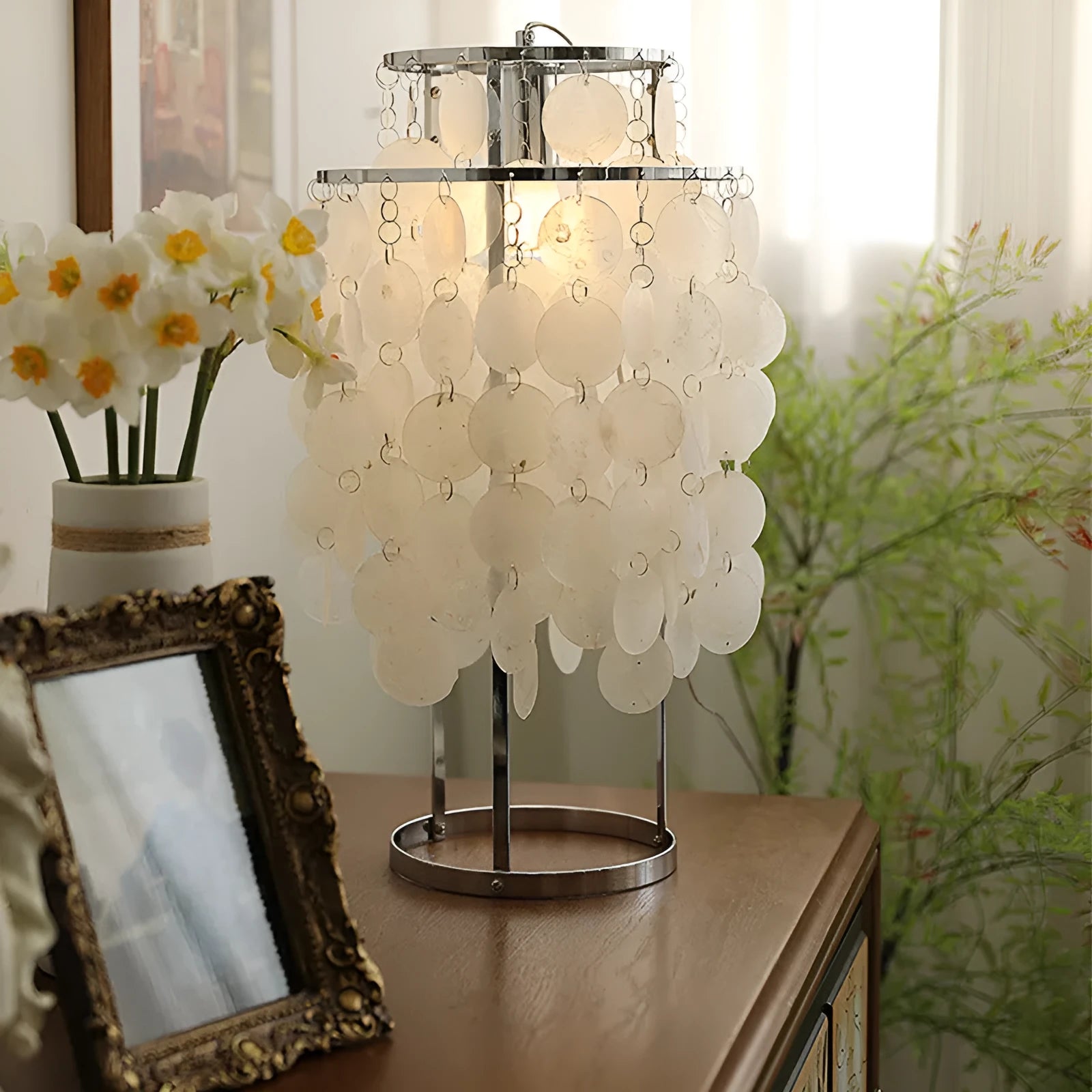 Modern creative shell design bedside table lamp in Chrome or Gold finish with 46cm height