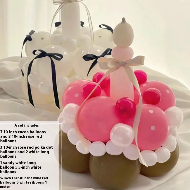 Complete DIY balloon bouquet cake decoration kit with round balloon arrangement