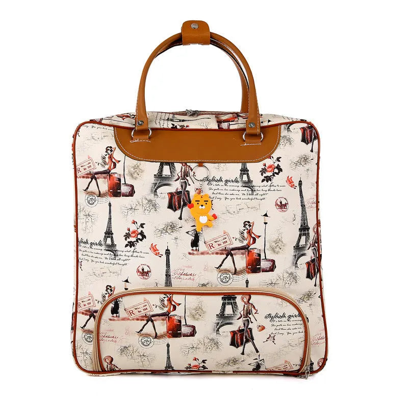 Waterproof PU leather travel handbag, medium 20-35L, square vertical model, soft handle, Les Girls or Tower Beauty colour