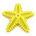Edible TPR starfish dog toy for large breeds in blue green yellow colours with squeaker