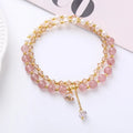Freshwater pearl double ring bracelet with crystal beads in Amethyst, Aquamarine, or Strawberry Quartz