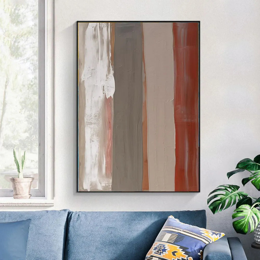 Handmade abstract oil painting on canvas in Morandi colours, rolled frameless vertical wall art