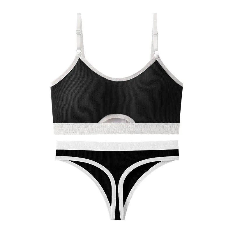 Women's white cotton sports bra and briefs set with beautiful back design and underwired moulded cup.