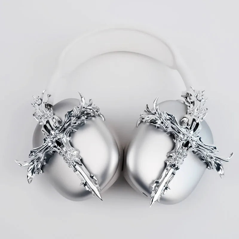 Hard resin Gothic cross design headphone cover for Apple AirPods Max in black or silver options