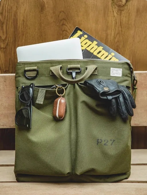 Marden Tooling Helmet canvas crossbody messenger bag in military green with shoulder strap