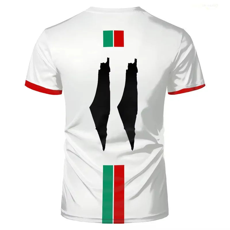 3D printed football T-shirt with raised graphic design in black or white colour options