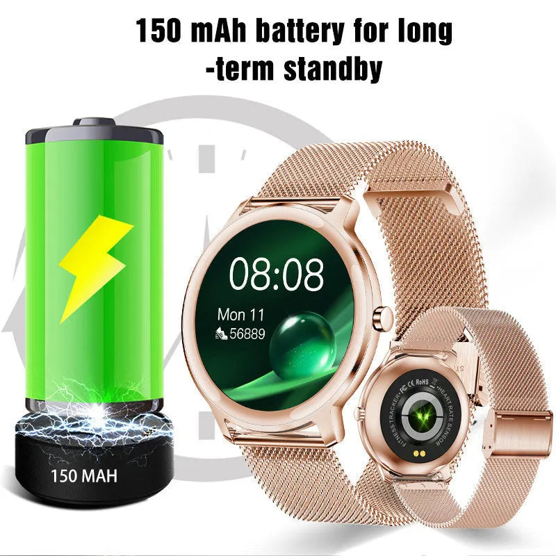 Women's waterproof smart watch with stainless steel Bluetooth bracelet and 1.3-inch touch screen